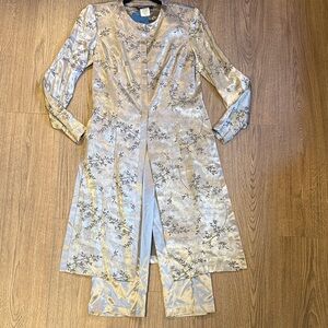Danielle Casey Vintage 2-Piece Brocade Duster Jacket & Pants Set Size 4